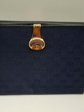 VTG 70's/80's Gucci Rare Navy Blue GG Monogram Leather/Cavas Wallet 034.01.8026
